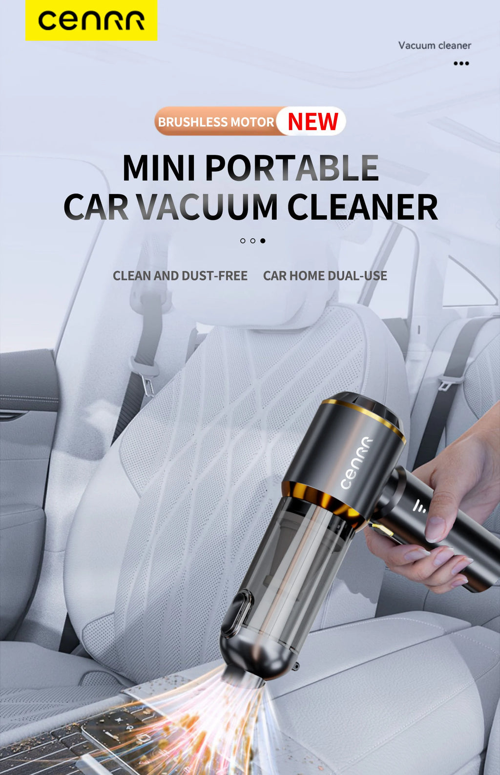 CENRR™ 998000PA Premium Car Vacuum Cleaner – Powerful, Cordless & Multi-Functional Cleaning