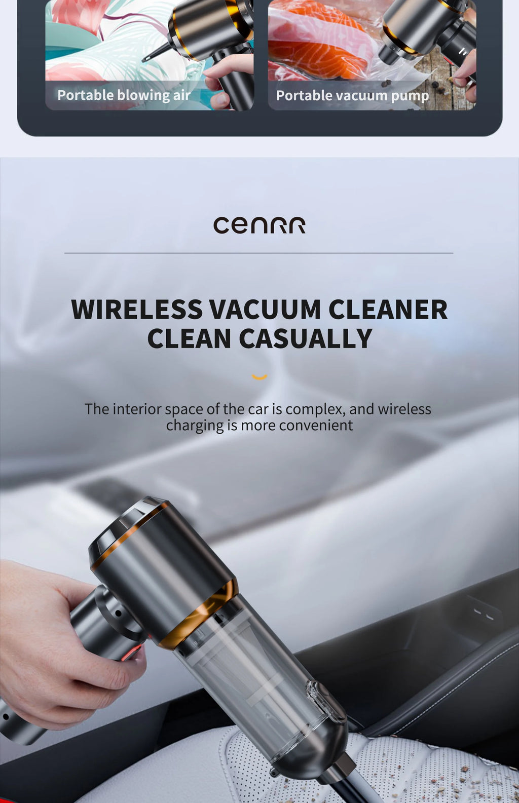 CENRR™ 998000PA Premium Car Vacuum Cleaner – Powerful, Cordless & Multi-Functional Cleaning
